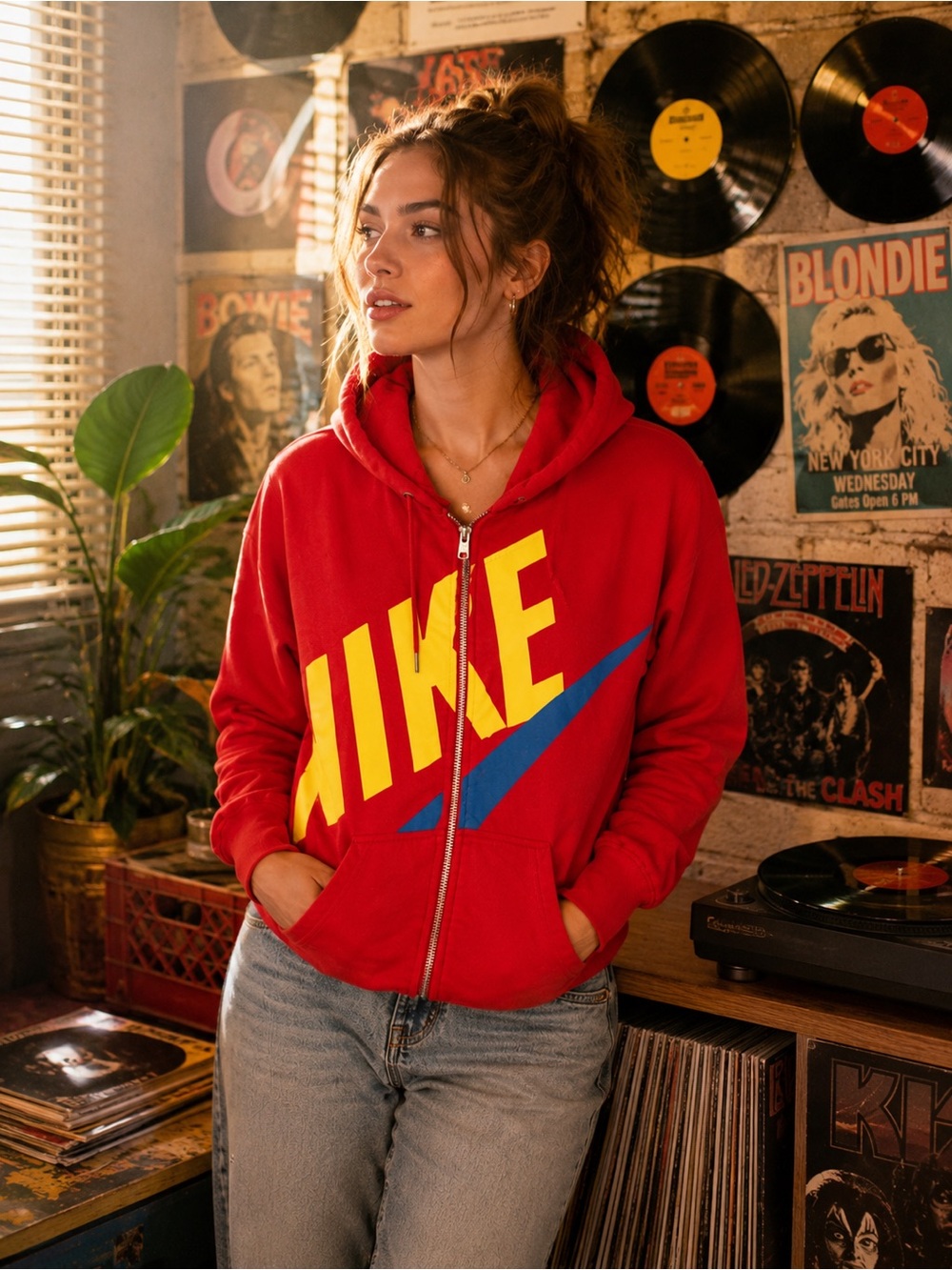 Nike Sportswear Womens Red Full Zip Hoodie Graphic Logo Sweatshirt Small